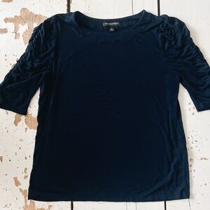 Banana Republic Navy Blue Rouched 3/4 Sleeve Knit Top Women Size Small
